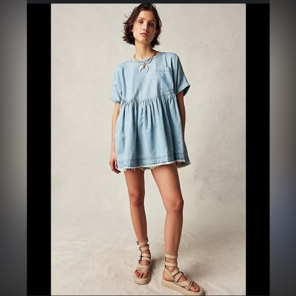We The Free Moon City Sky Blue Denim Women's Jean Dress size Small Sold out